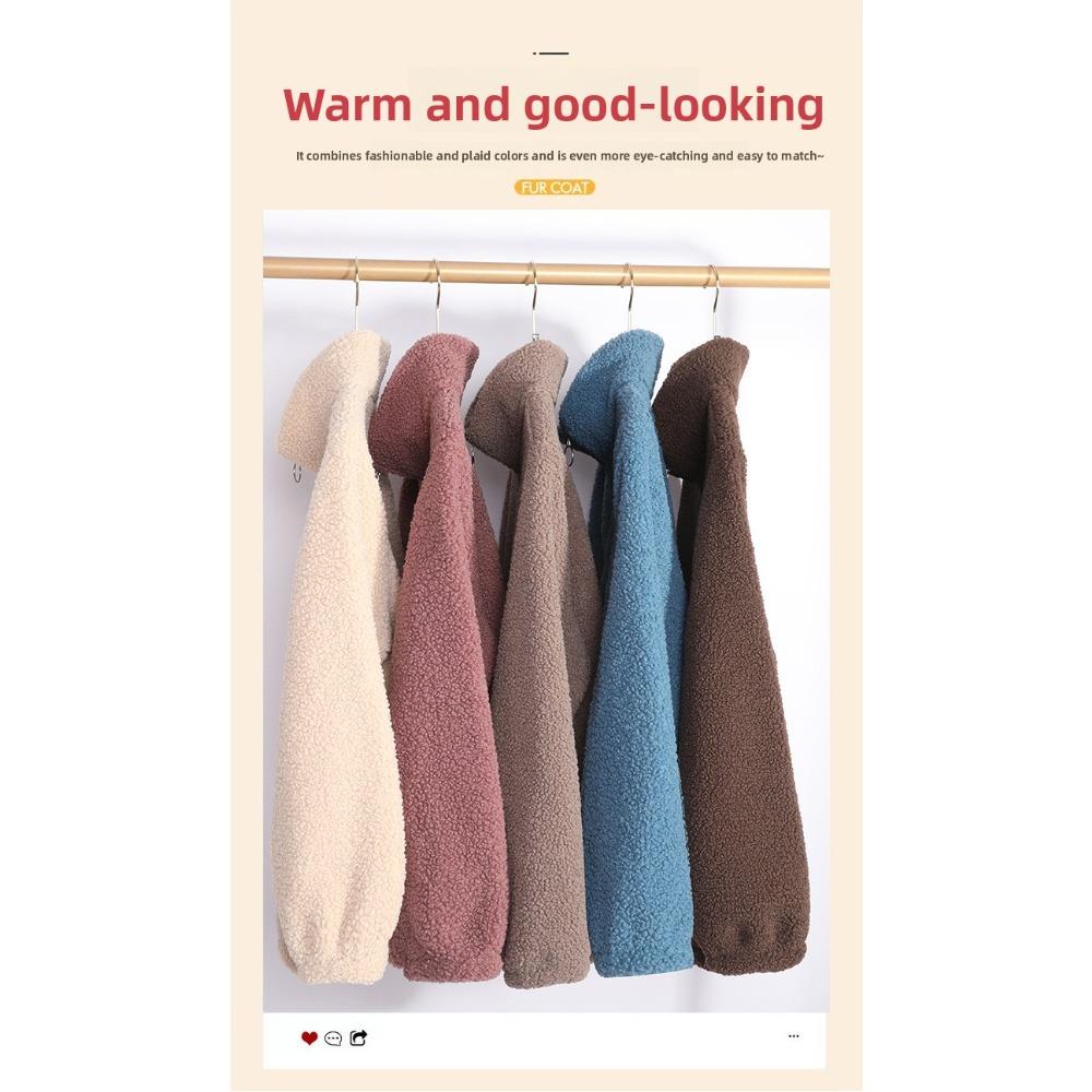 Autumn Winter Sherpa Fleece Warm Coat Women Sweatshirt Fleece Lined Thickened Fashion Fleece Top Jacket