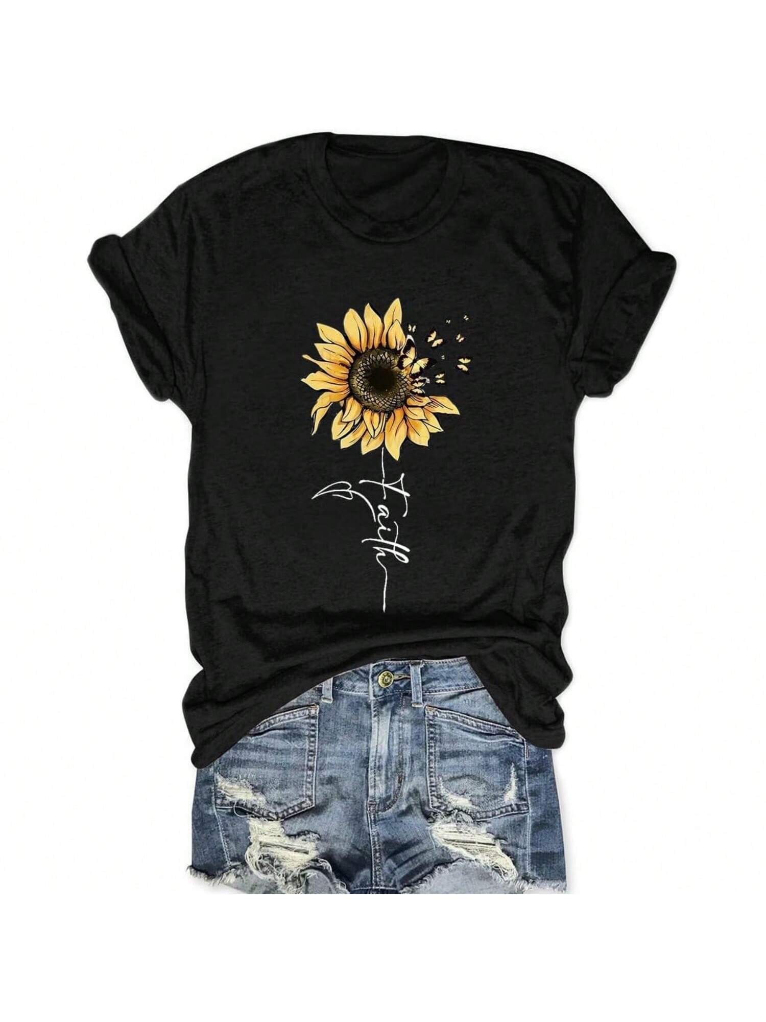 Sunflower Shirts For Wounisex Faith Graphic Tees Short Sleeve Loose Fit Butterfly Teen Girls T Shirt Summer Tops S разноцветный