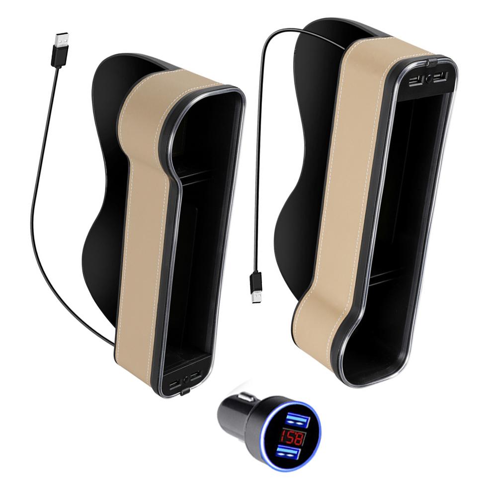 Microfiber leather Car Seat Gap Organizer Car Seat Gap Organizer ABS  beige ( blue LED light) car seat gap organizer Beige (Blue Light)