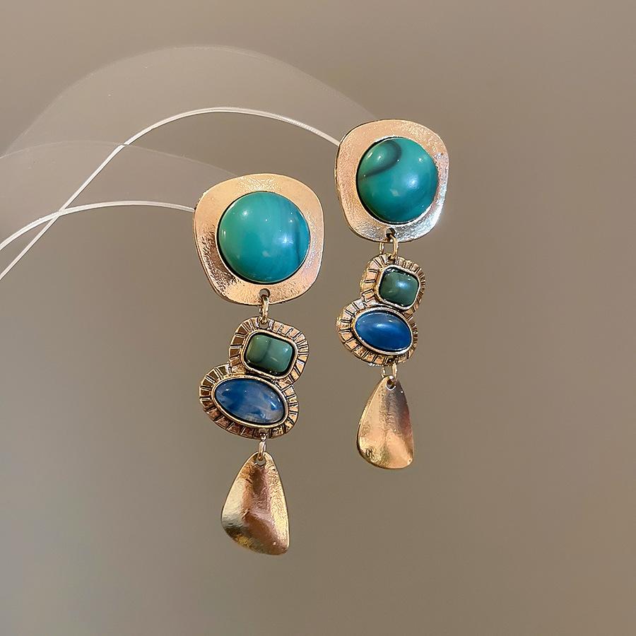 Boucles d'oreilles pour femmes en résine rouge vintage, boucles d'oreilles à clous, boucles d'oreilles ovales géométriques grandes de luxe, bijoux d'oreille pour fête, mariage
