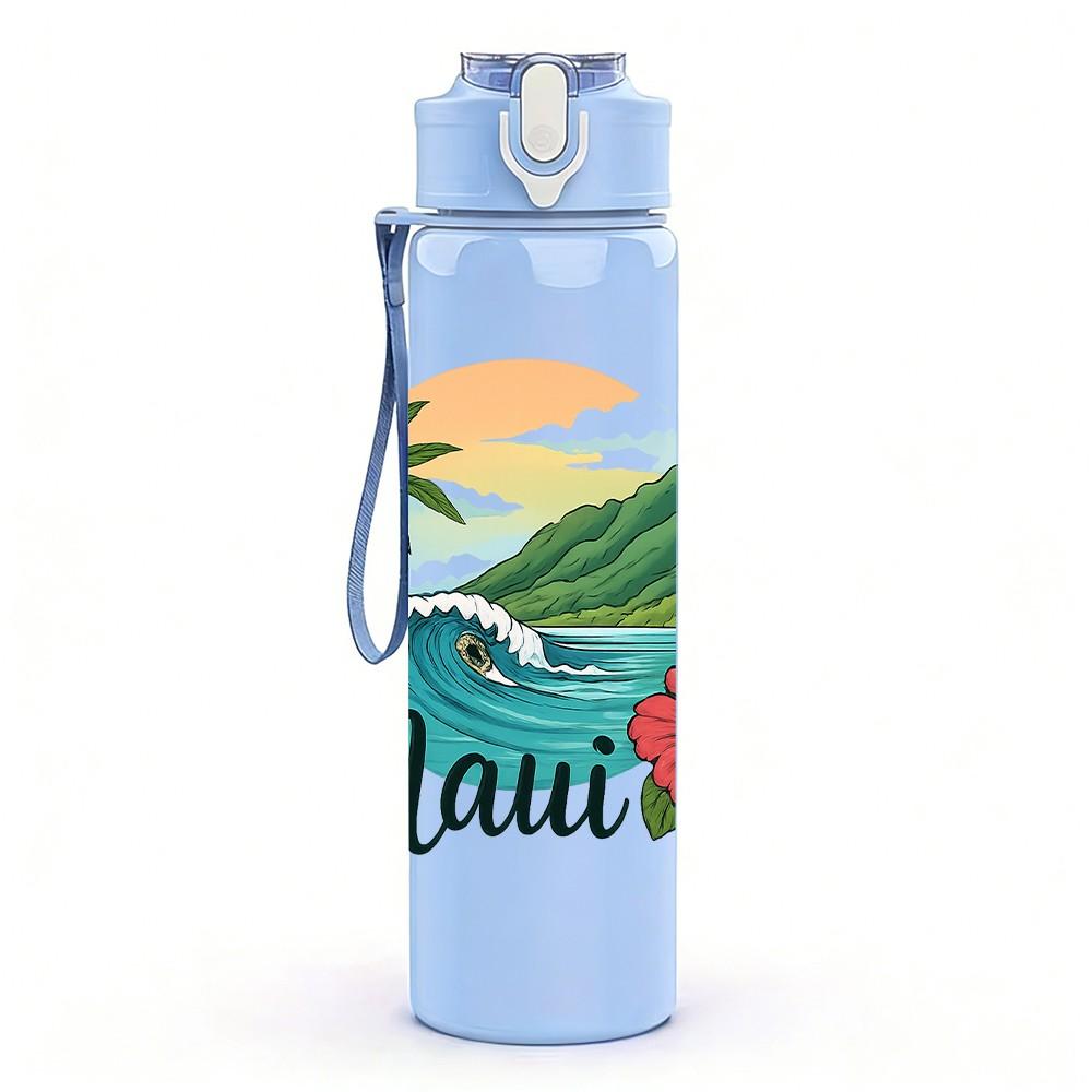 1PC Maui Tropical Island 750ml Color Plastic Sports Water Bottle Leakproof Flip Straw Lid Suitable for Sports Office Home Use