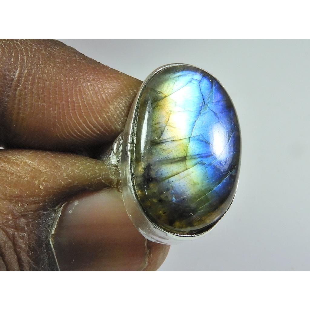 Natural Blue Labradorite Gemstone 925 Solid Sterling Silver Ring Size US-6 PG-264