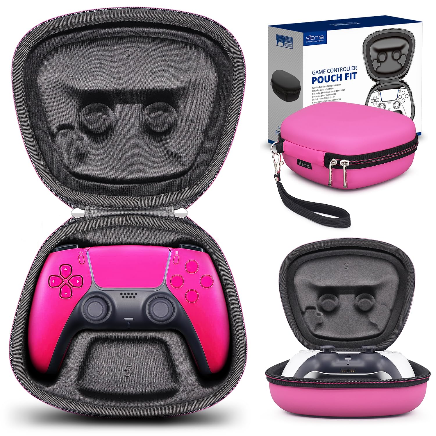 

sisma Чохол-сумка для зберігання контролера для бездротового контролера Dual Sense Захисний чохол Ударостійка сумка Захищає весь контролер Рожевий рожевий