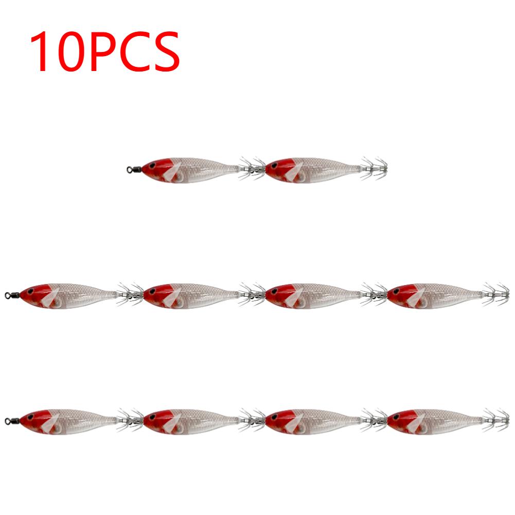 5/10PCS 5.7g 8cm Simulation Glow Wood Shrimp Lure Lead Sinker Shrimp Bait Clamp Hook Squid Hook Sea Fishing Octopus Squid Bait