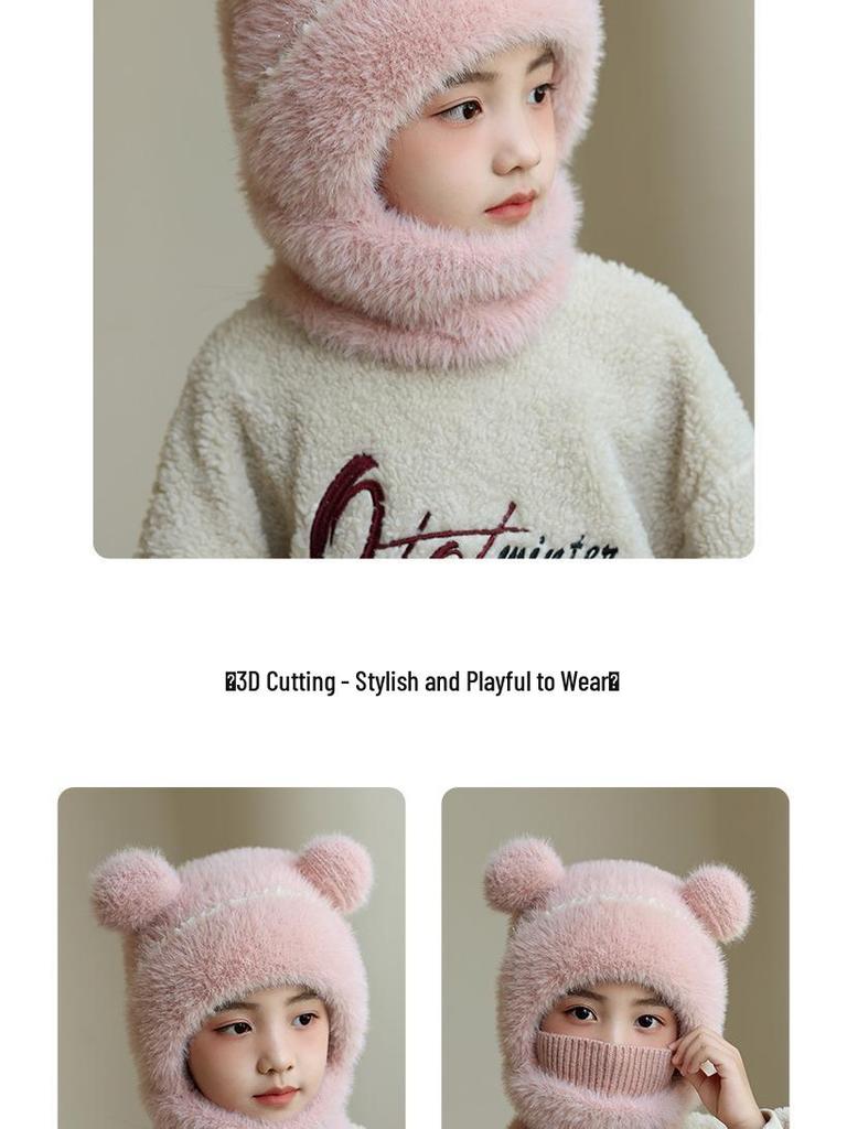 Children's Wool Knit Hooded Scarf with Windproof Ear Protection for Autumn and Winter