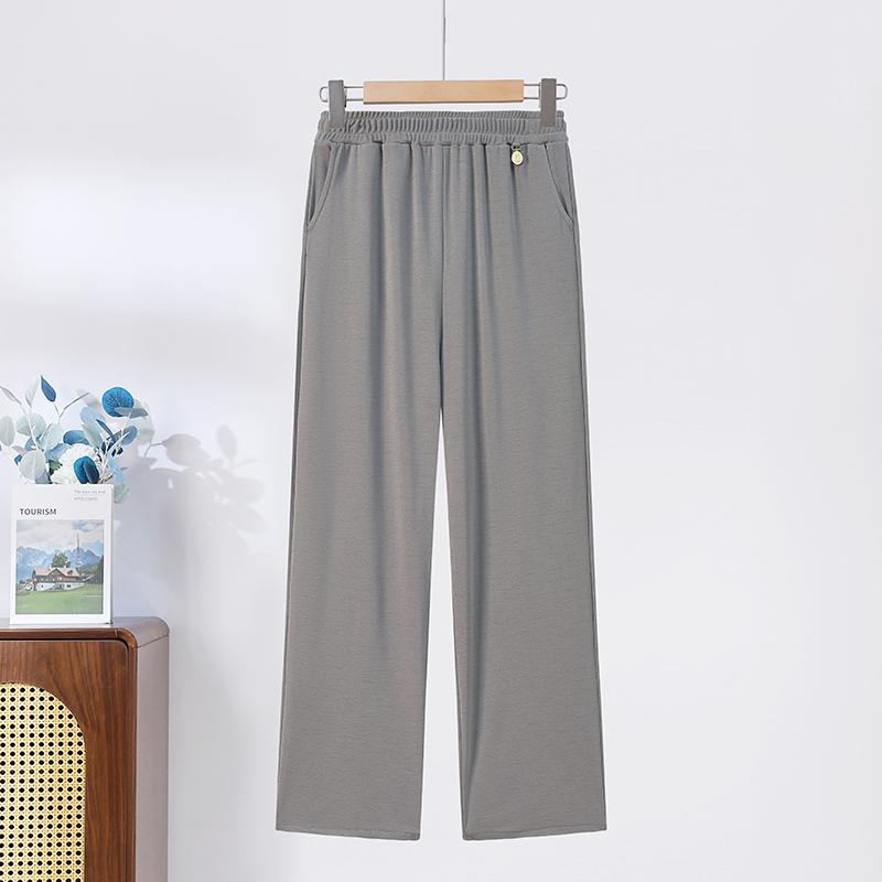 

Casual Office Summer Pants Fashion Elastic Waist Pants Plus Size Women s Plus Size Thin Metal Buckle Decoration Pants 2XL серый