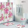 Painted Flowers Bathroom Shower Curtain Floor Mat Toilet Cover Foot Mat Four-Piece Pattern Size Fixed Zhi