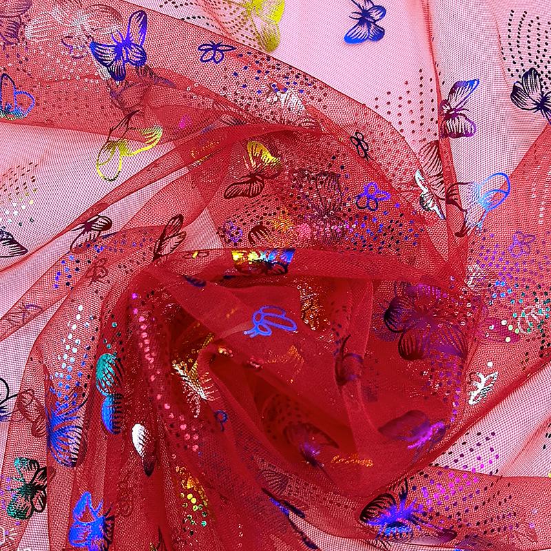 Seven-Color Hot Stamping Butterfly Mesh Fabric for Wedding Dresses, Evening Gowns, DIY Crafts, Women's and Children's Apparel Accessories