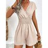 V-neck Casual Waist Cinched Jumpsuit V-neck Casual Loose Waist-Tight One-Piece Shorts