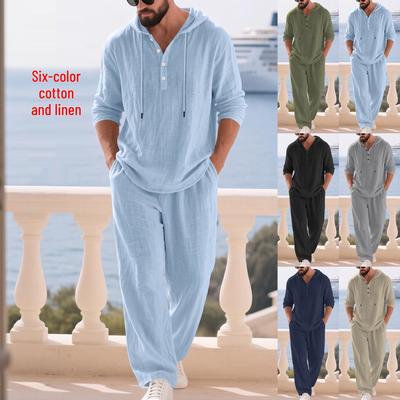 Men's Casual Old Money Style Linen Hoodie and Trousers Set