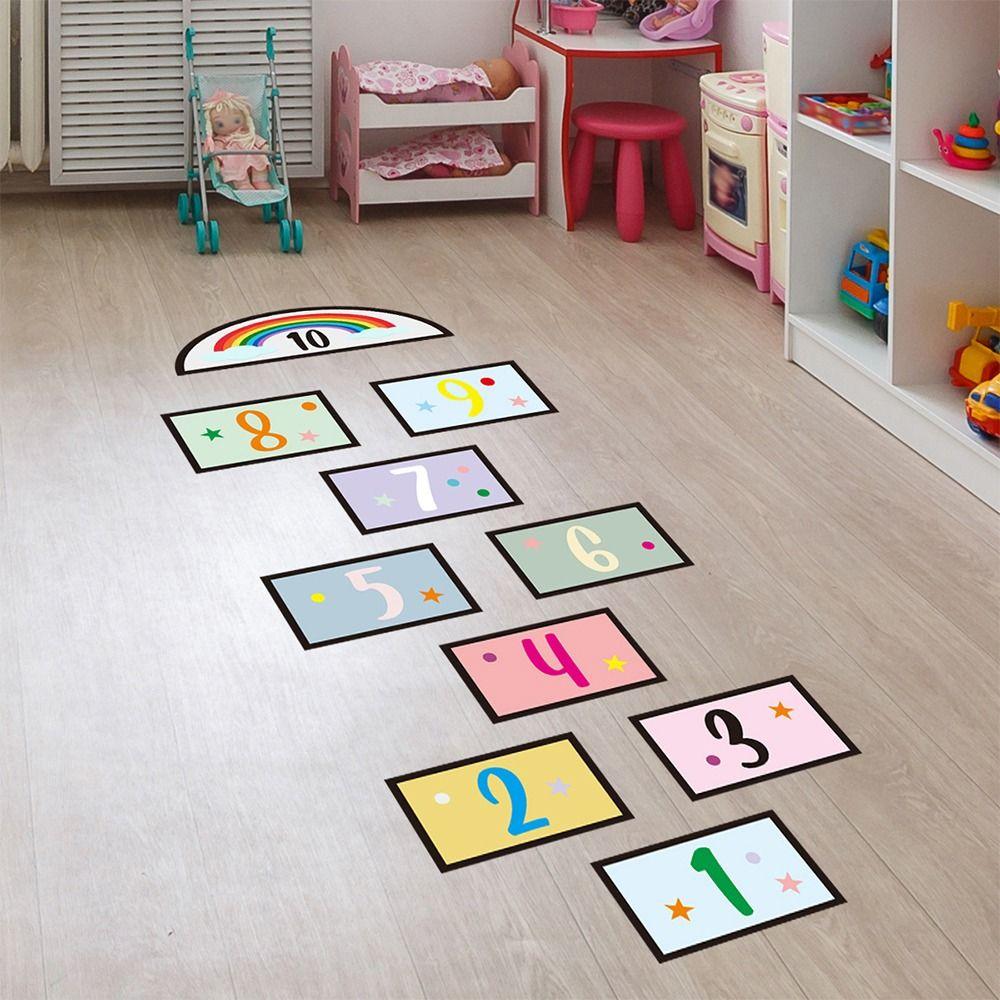 PVC Hopscotch Game Floor Stickers Self-adhesive Wall Art Creative Cartoon Number Grids  Kid's Room