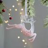 2pcs Pink Transparent Christmas Snowfall Deer Pendant Cartoon Plastic Xmas Tree Hanging Ornaments Crown Girl Key Elegant