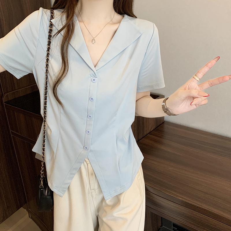 2026 Summer Plus Size Women s V-neck Solid Color Short Sleeve High-End T-shirt 4XL