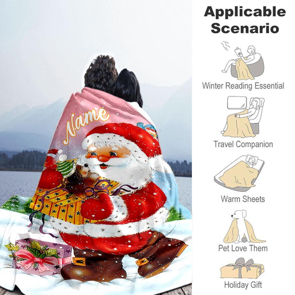 Santa Claus Gifts Customize Text Blanket Gift Personalized Blanket Warmthful Decor Great for Sofa Nap Home Decor Bed All-Season Use