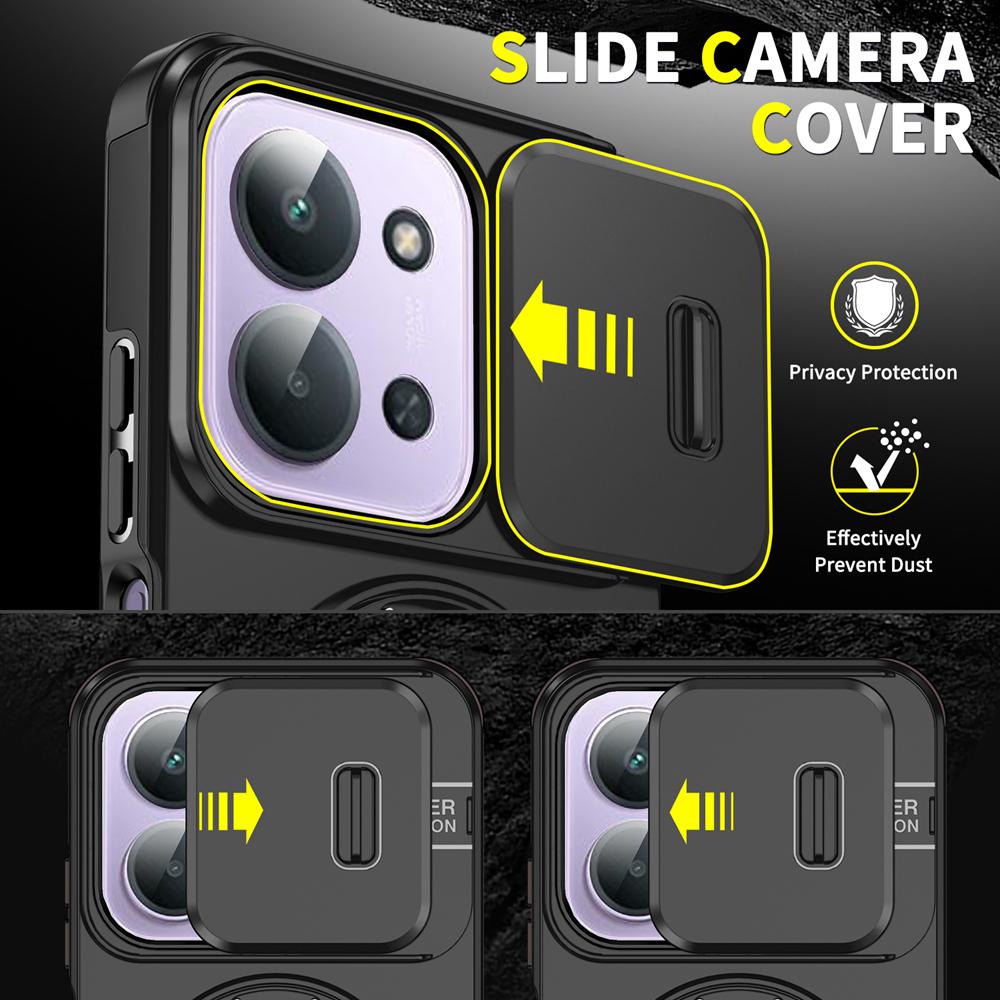 KEYSION 360° Ring Stand Phone Case for Redmi 15C 171mm 173mm Slide Camera Protection Magnetic Shockproof Cover for Xiaomi POCO C85