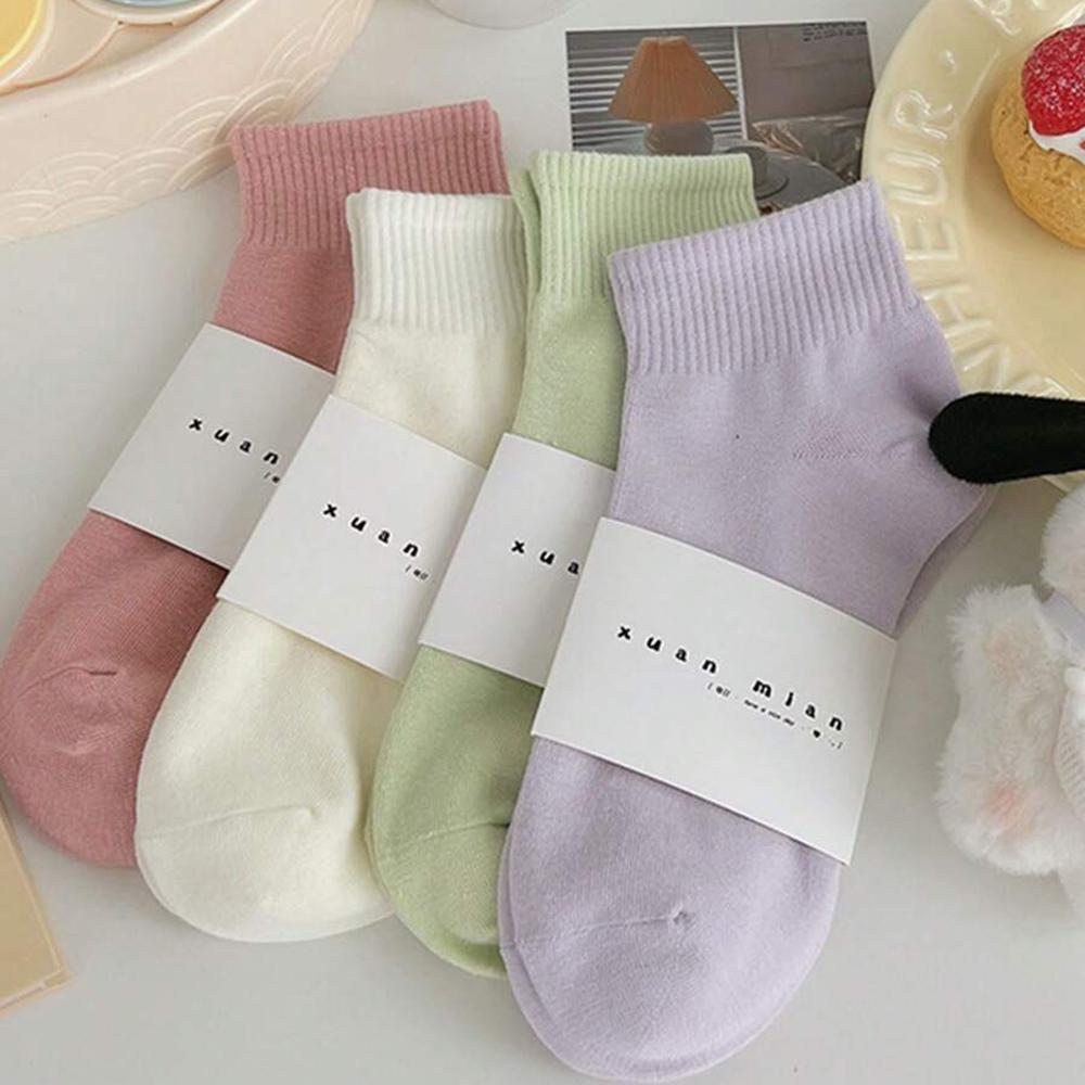 5/10 Pairs Women Macaron Colored Short Socks Fashionable Simple Soft Comfortable Sweat Absorbing Breathable Casual Socks