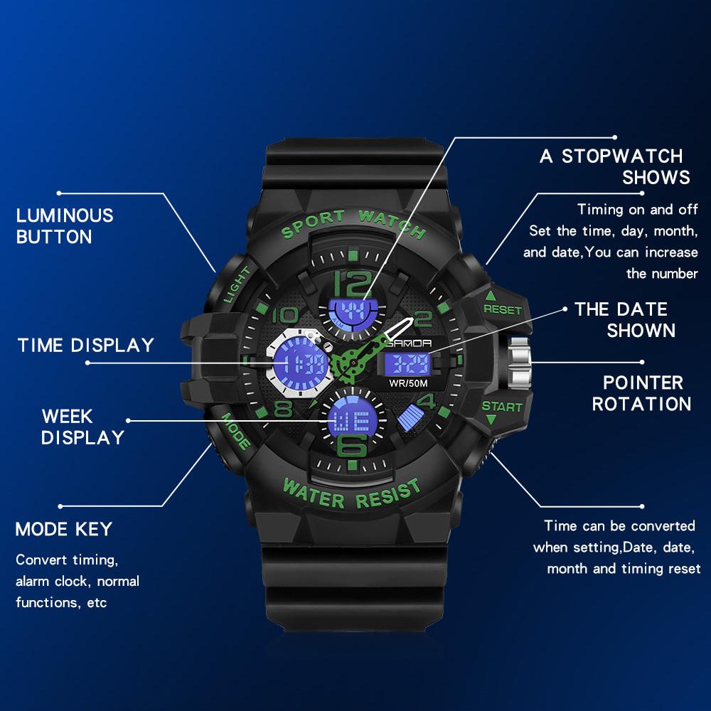 Sanda Watch Youth Multifunctional Men's Waterproof Night Light Outdoor Sports Versatile Electronic Watch