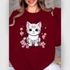 2025 Cat Print Round Neck Women's Casual Pullover Hoodie - Spring/Autumn Collection