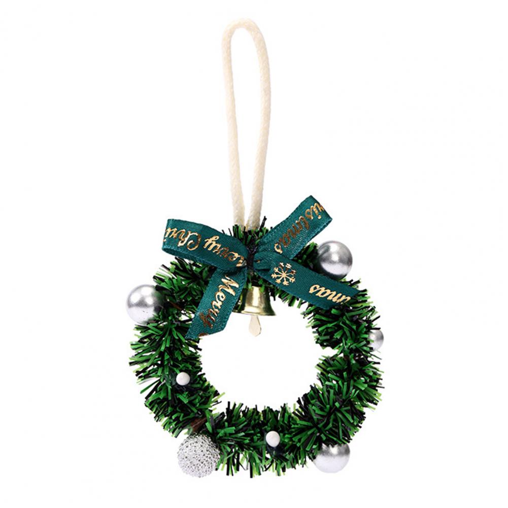 Weihnachtsdekoration Festlicher Mini-Weihnachtskranz mit Schleife Glocke Künstliche Grünpflanzendekoration für Baum Tür Wand Feiertagshaus