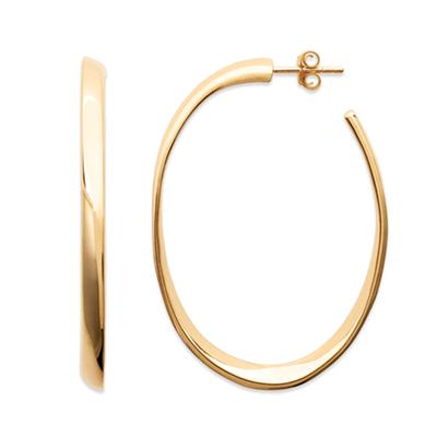 [B9424] - Gold Plated Hoop Earrings 'Valse' Gold - 42x30x3 Mm