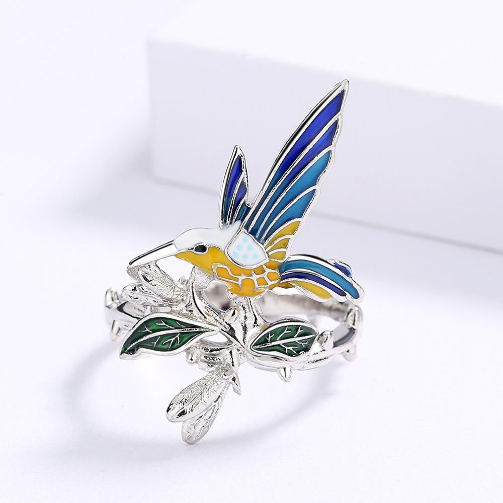 Fashion Creative Hummingbird Ring Drop Glue Color Animal Elements Bird Pastoral Style Womens Ring