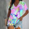 Women's Luxury T-shirt 3d Butterfly Print Short-sleeved V-neck Top Summer Fashion Casual Gradient Oversized Pullover