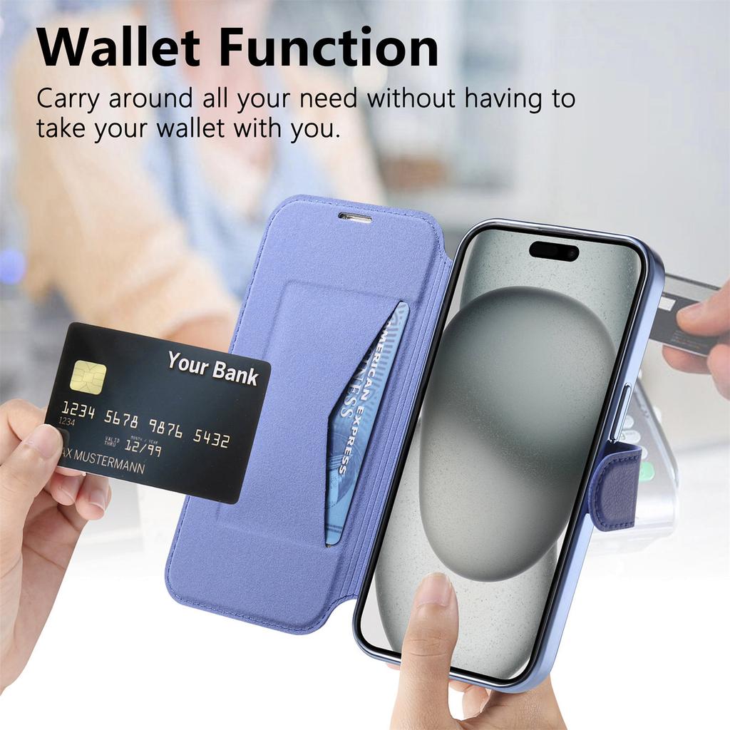 For iPhone 15 Plus Case Compatible with MagSafe Detachable Leather Phone Cover with Lens Film