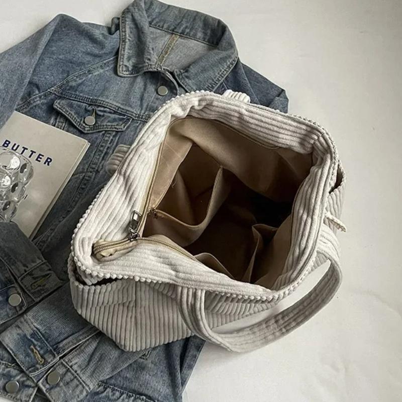 Corduroy Tägliche Handtasche Modische Vielseitige Umhängetasche für Damen Mehrere Fächer Reißverschluss Pendeln Damen Tragetasche
