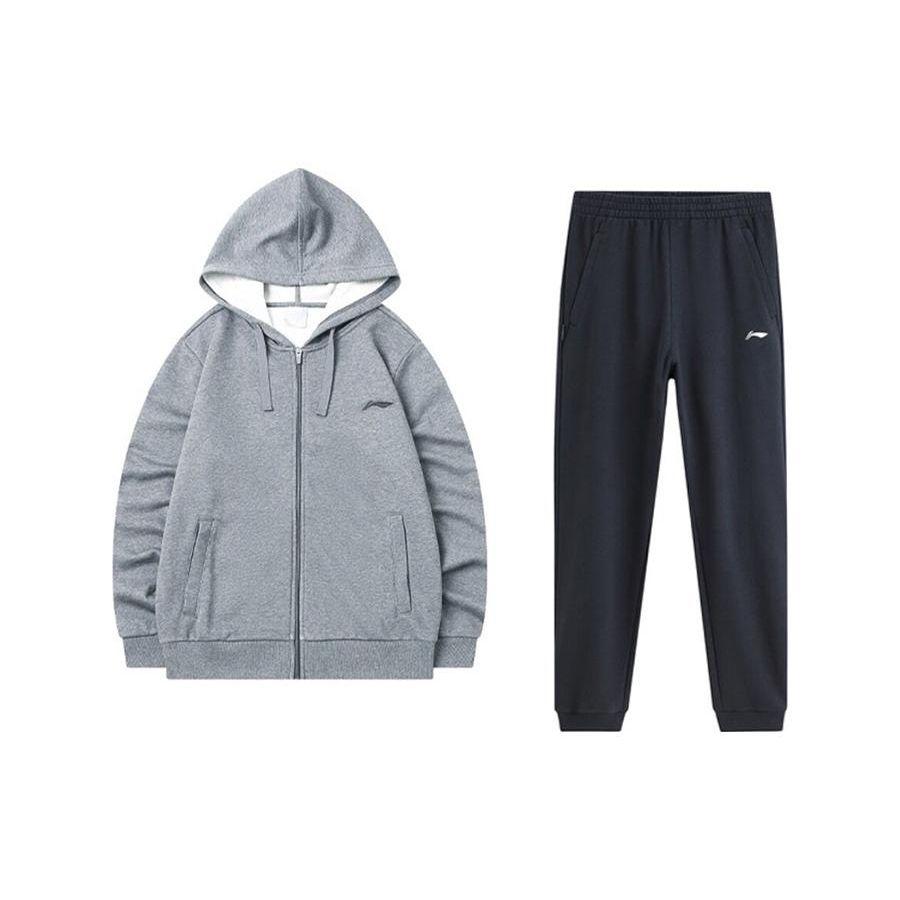 

Li-Ning American Vintage Knight Pattern Straight Leg Casual Pants And Hoodie Set Men Pants And Hoodie Set Light-Gray Black YWDT227-2+YKLT225-1 M