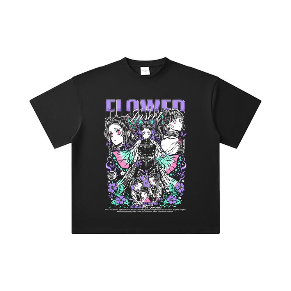 260 GSM Double Yarn 32 Count 100% Cotton Demon Slayer V110 Shinobu Print Unisex Heavy Cotton T Shirt