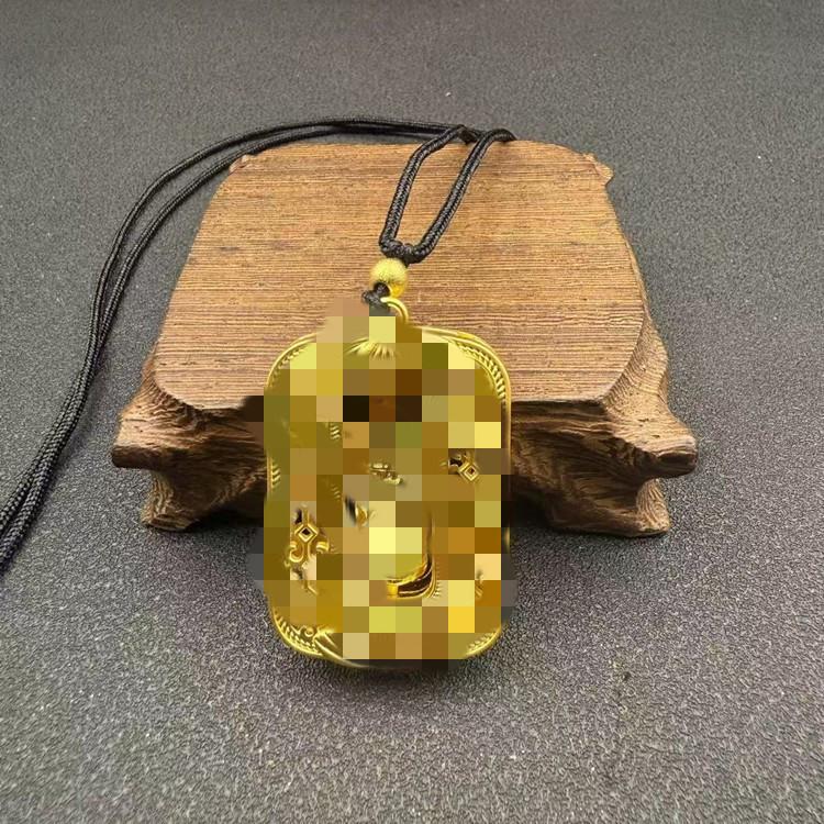 Vietnamesischer Sandgold Buddha Anhänger: Vergoldetes Maitreya Flammen Design