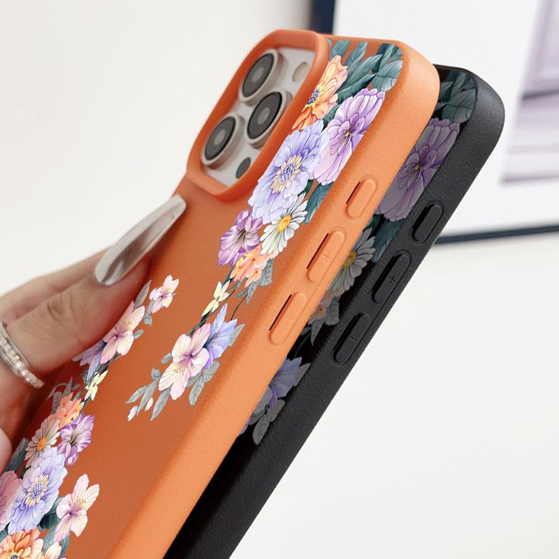 Fashion Floral Pattern TPU Soft Shockproof Case For iPhone 16 Pro Max 15 14 Pro 13 12 11 Leather Texture Matte Slim Phone Cover