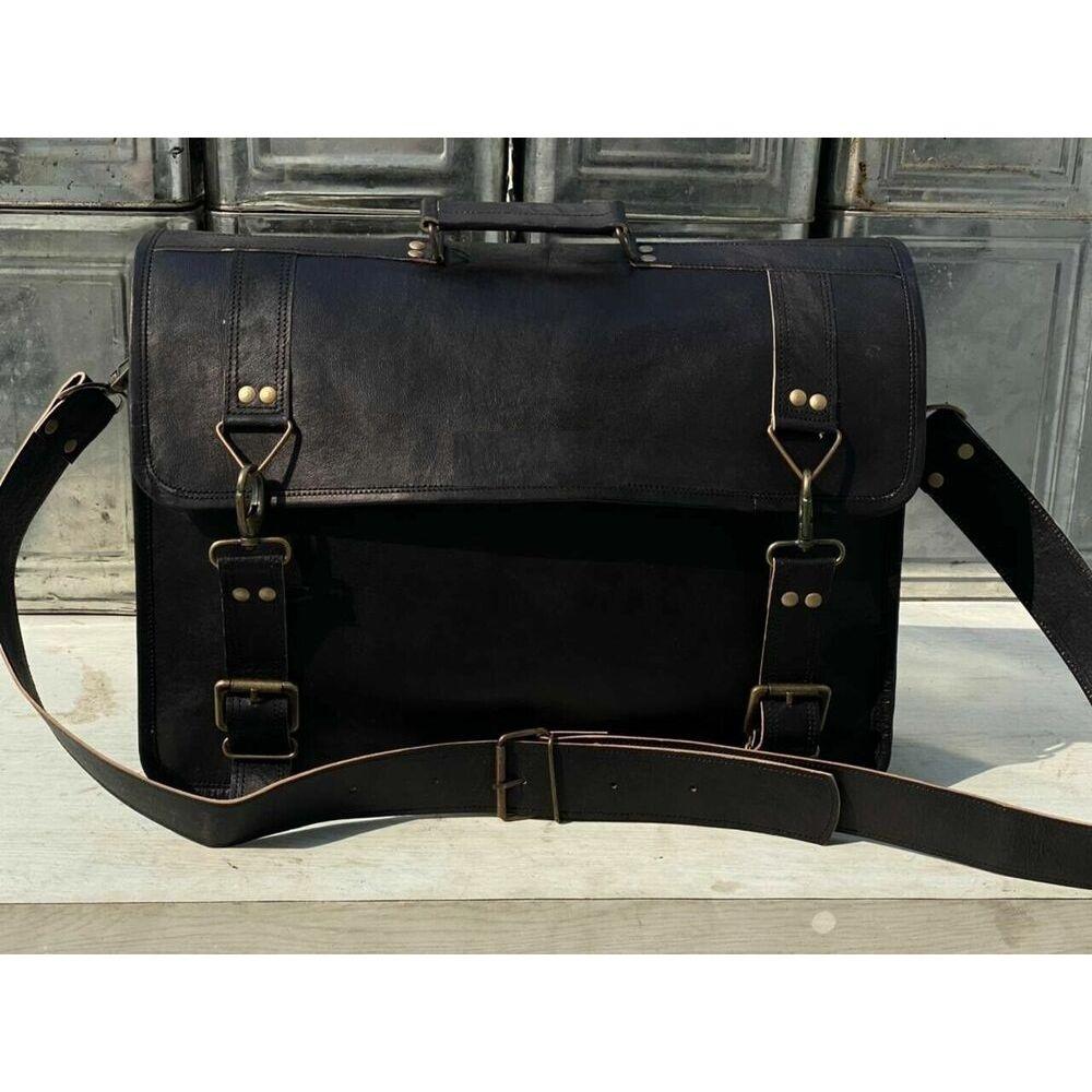 Кожаный портфель-портфель-сумка для ноутбука (18 ) Мужская цельнозерновая потертая вещь — фото 2