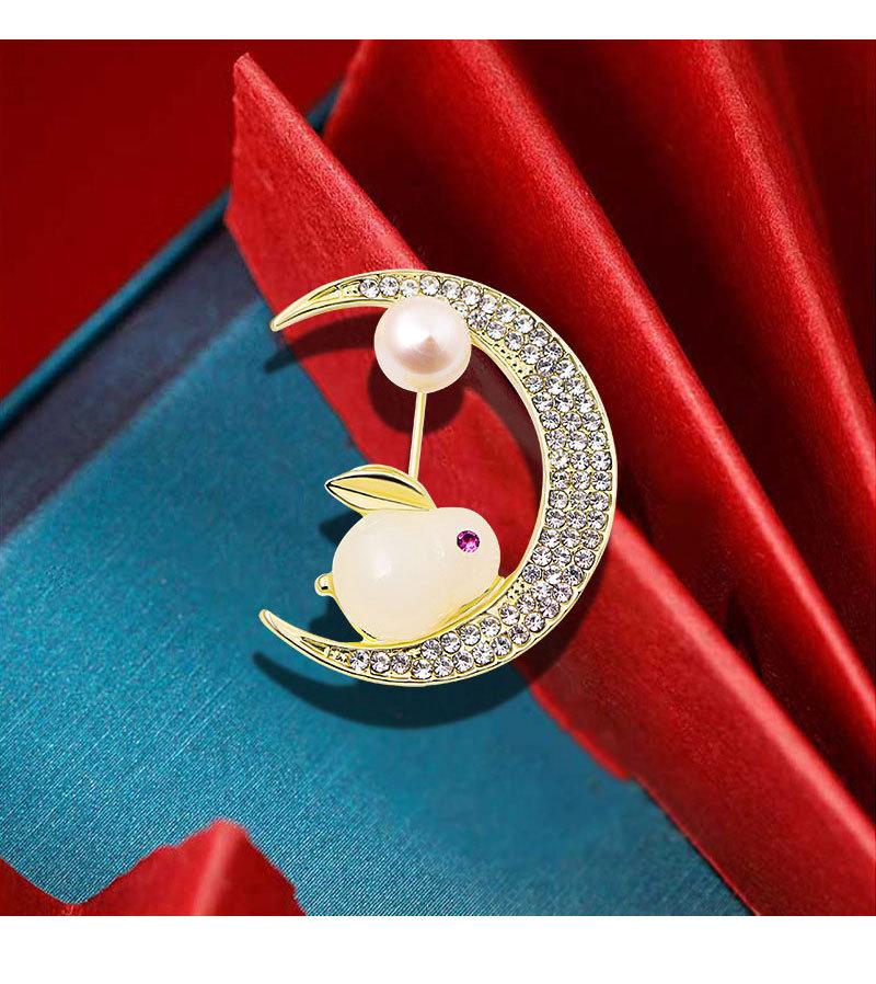 

Женская мода, жемчужный кристалл, луна, милые броши с кроликом для женщин, роскошная брошь из сплава желтого золота с животными, булавки