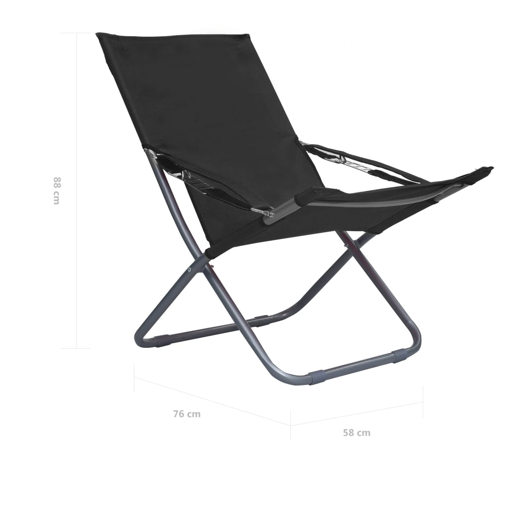 Folding Beach Chairs 2 pcs Black Fabric