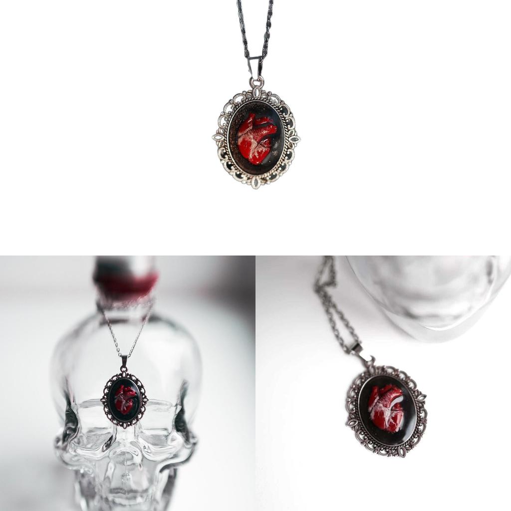 Collana Ciondolo Cuore di Vampiro Gotico Con Catena a Maglia in Lega per Uomo e Donna