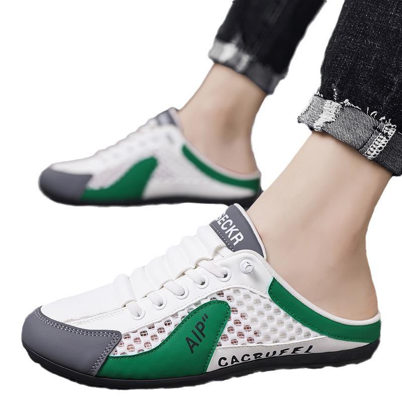 Klapki Baotou męskie letnie zewnętrzne siatkowe oddychające antybakteryjne antypoślizgowe lazy half drag one pedal casual sandały plażowe