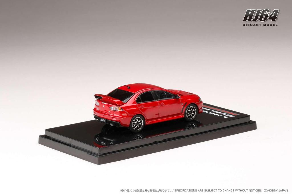 HJ64 1/64 Mitsubishi Lancer Evolution X FINAL EDITION with Engine Display Model, Red Metallic, Finished Product