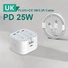 Foldable UK Plug 25W USB-C Port Fast Charging QC3.0 PD Type C Wall Charger Quick Charge Power Adapter for 16/15 Travel
