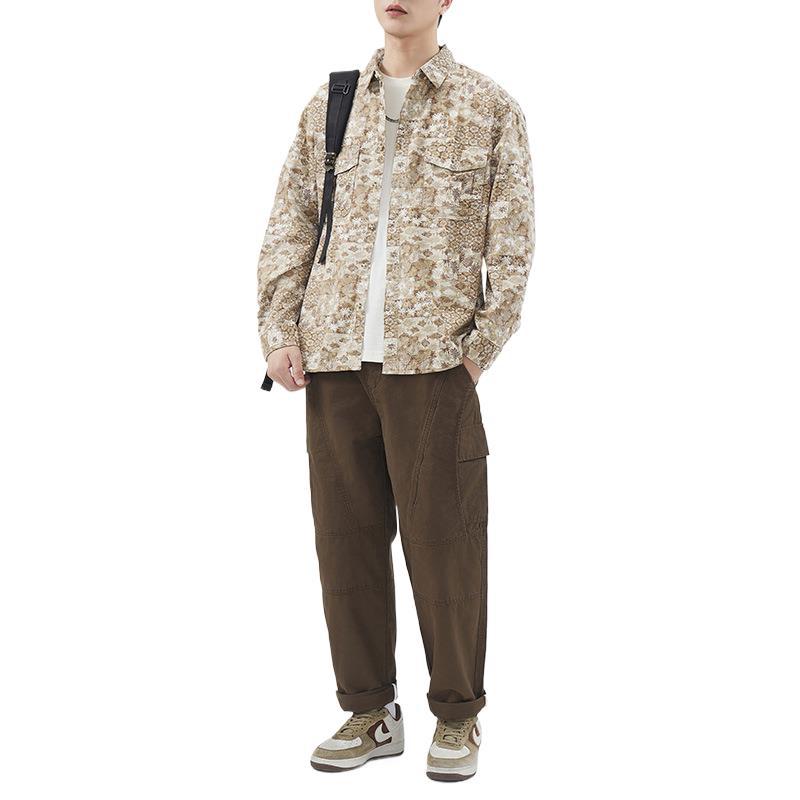 Japanese Retro Spring and Summer New Men's Casual Long-sleeved Digital Printed Cotton Shirt American Style