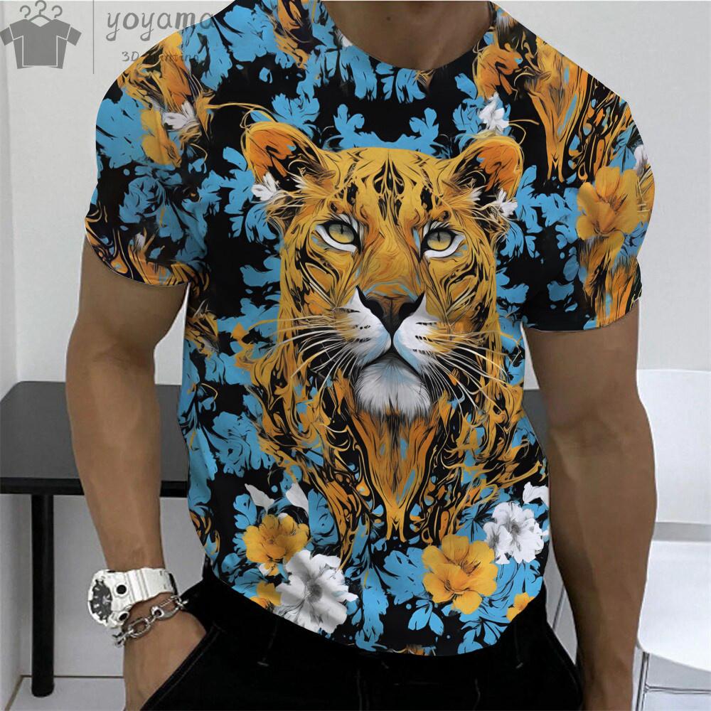 Men's Summer Lion Print Short Sleeve Lion Graphic Tees Men's Summer Clothes Oversized T Shirt Men Short Sleeved T-shirt for Men