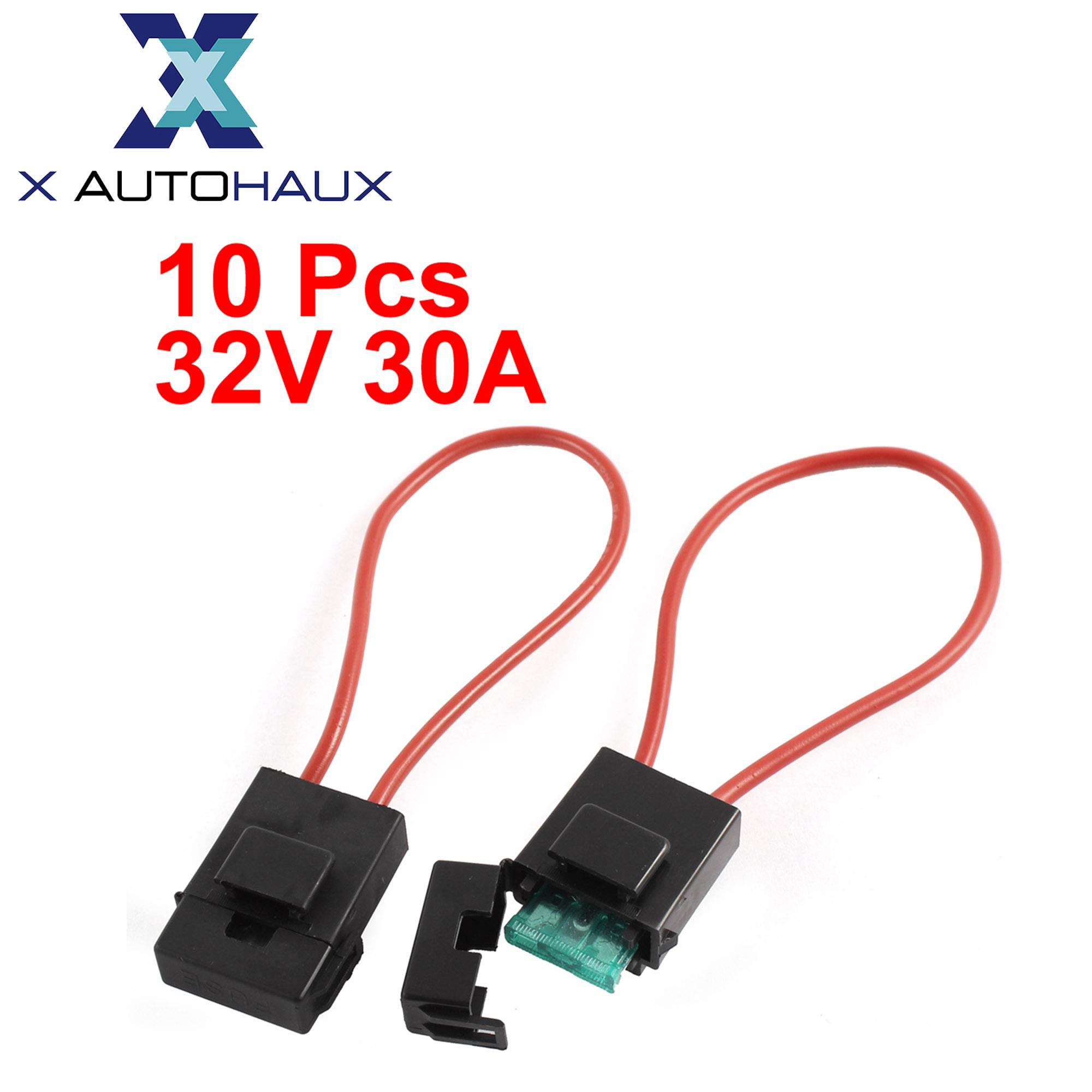 X Autohaux 10/20pcs Auto Fuse Holder Block Connector Wire Copper 32V 30A Middle Car Blade Fuse Holder With Crimp Terminal 10pcs