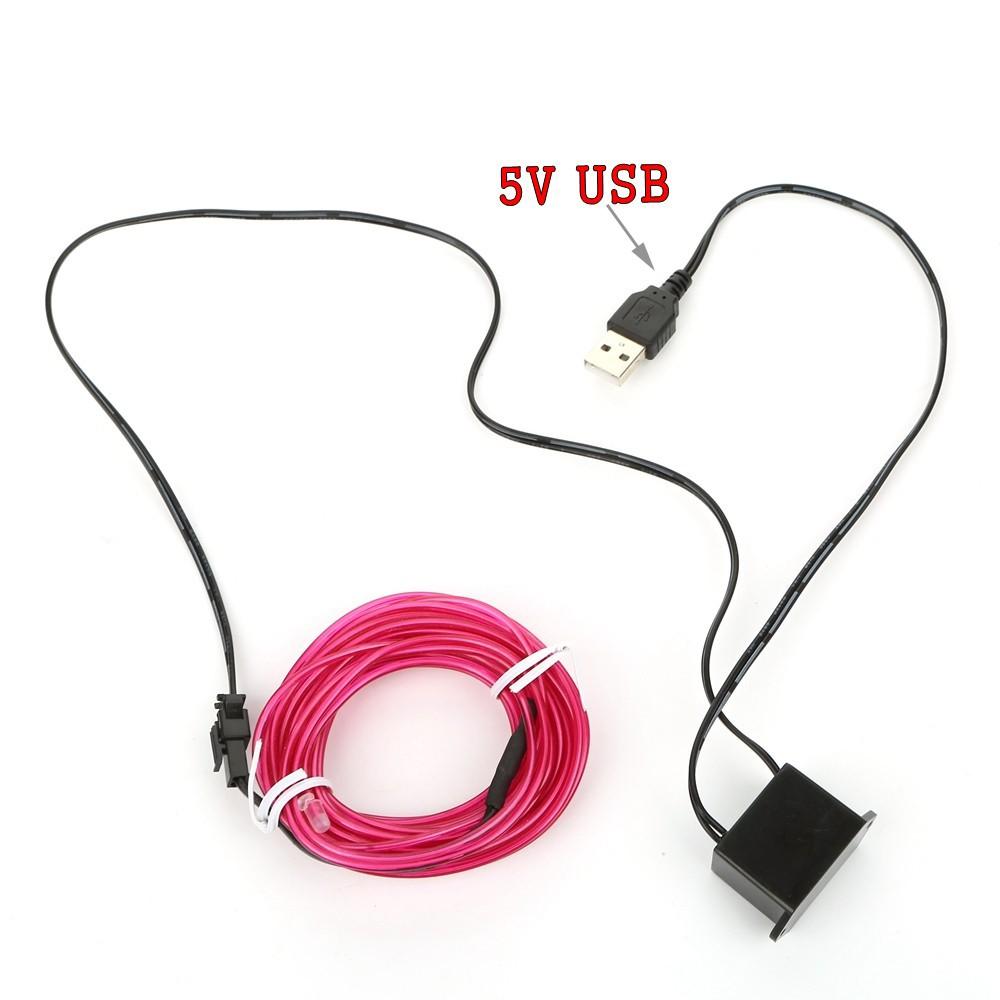 5V USB EL Wire Flexible Glow EL Wire Tape Tube Strip LED Neon Lights Shoes Clothing Car Waterproof Led Strip 1m/3m/5M 1PC/lot