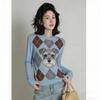 Europe America Fashion Animal Dog Print Women's T-shirt Casual Pullover Women Long Sleeve Clothing Outdoor Street Tees Top