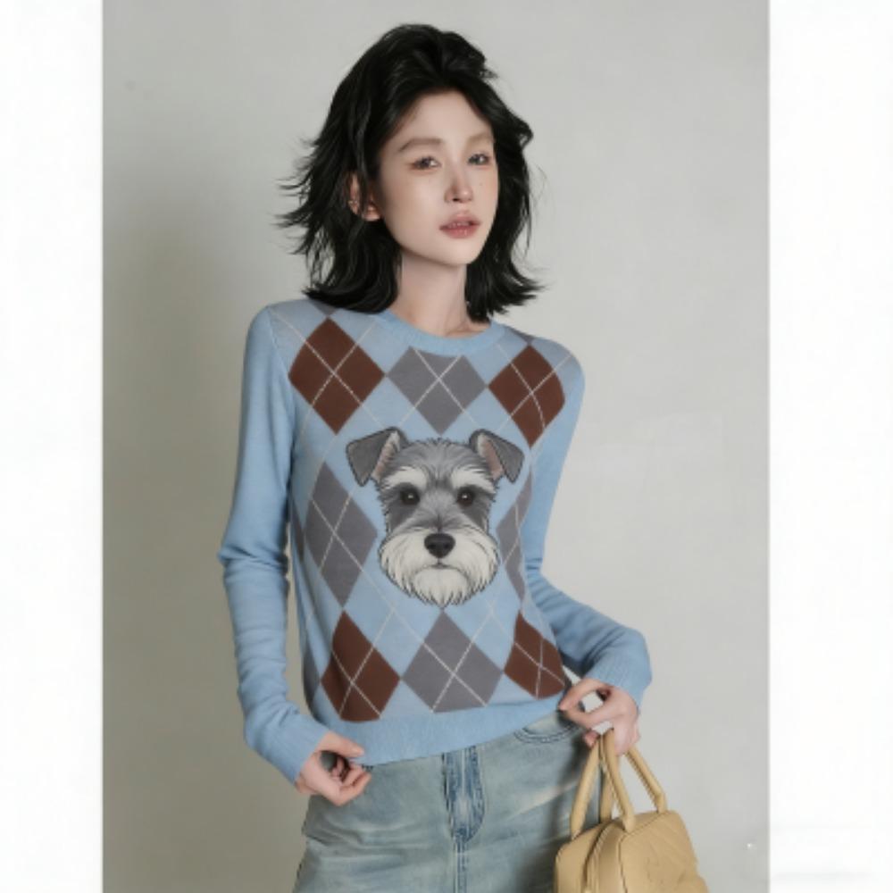 Europe America Fashion Animal Dog Print Women's T-shirt Casual Pullover Women Long Sleeve Clothing Outdoor Street Tees Top