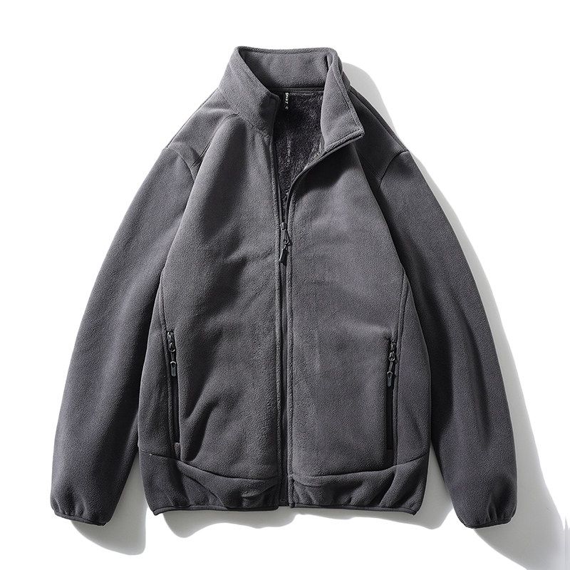 Outdoor Fleece Jacket for Men, Winter Thickened Fleece-Lined Stand Collar Fleece Coat, Foreign Trade Men's Lamb Fleece Sweatshirt