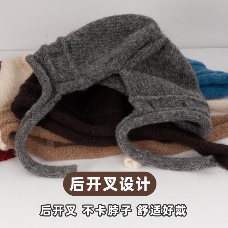 West Sichuan travel blue straps knitted headgear women's autumn and winter travel plush wool hat showing face small hat