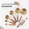Gold Measuring Spoons Set: Stainless Steel with Wood Handle, Multi-functional for Baking and Coffee, Set of 8.