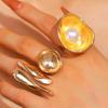 Finger Ring Imitation Pearl Embellishment Artistic Irregular Shape Wide Double-Strip Design Women Ring Anti-Oxidation Jewelry