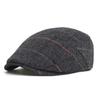 Newsboy Cap Men Winter Thick Warm Vintage Herringbone Casual Stripe Berets Flat Hat Peaked Cap Adjustable